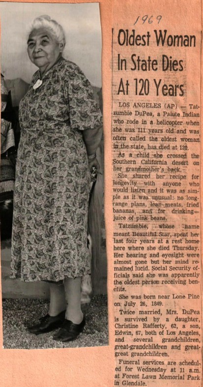 Tat-zumbie DuPea, Oldest Woman in State Dies 1969